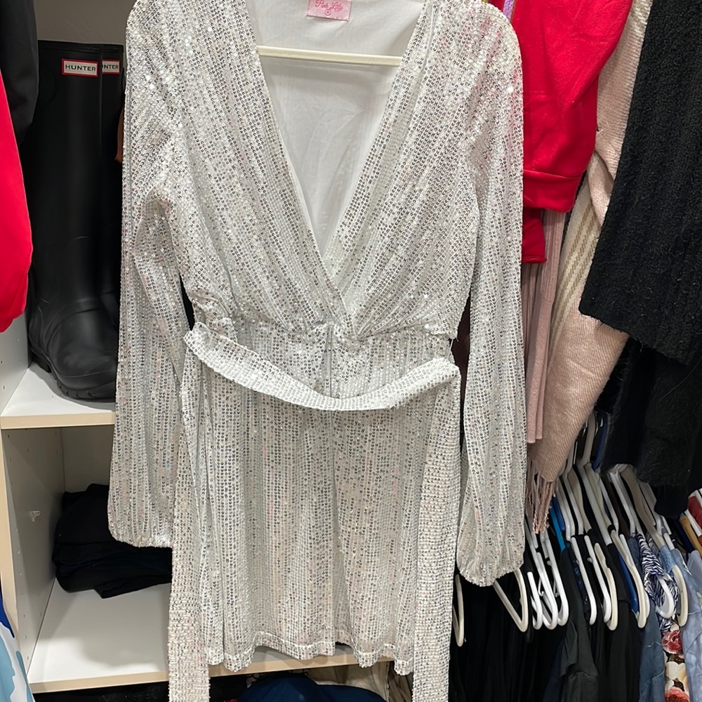 Pink lily sequin wrap dress M New Year’s Eve dress
